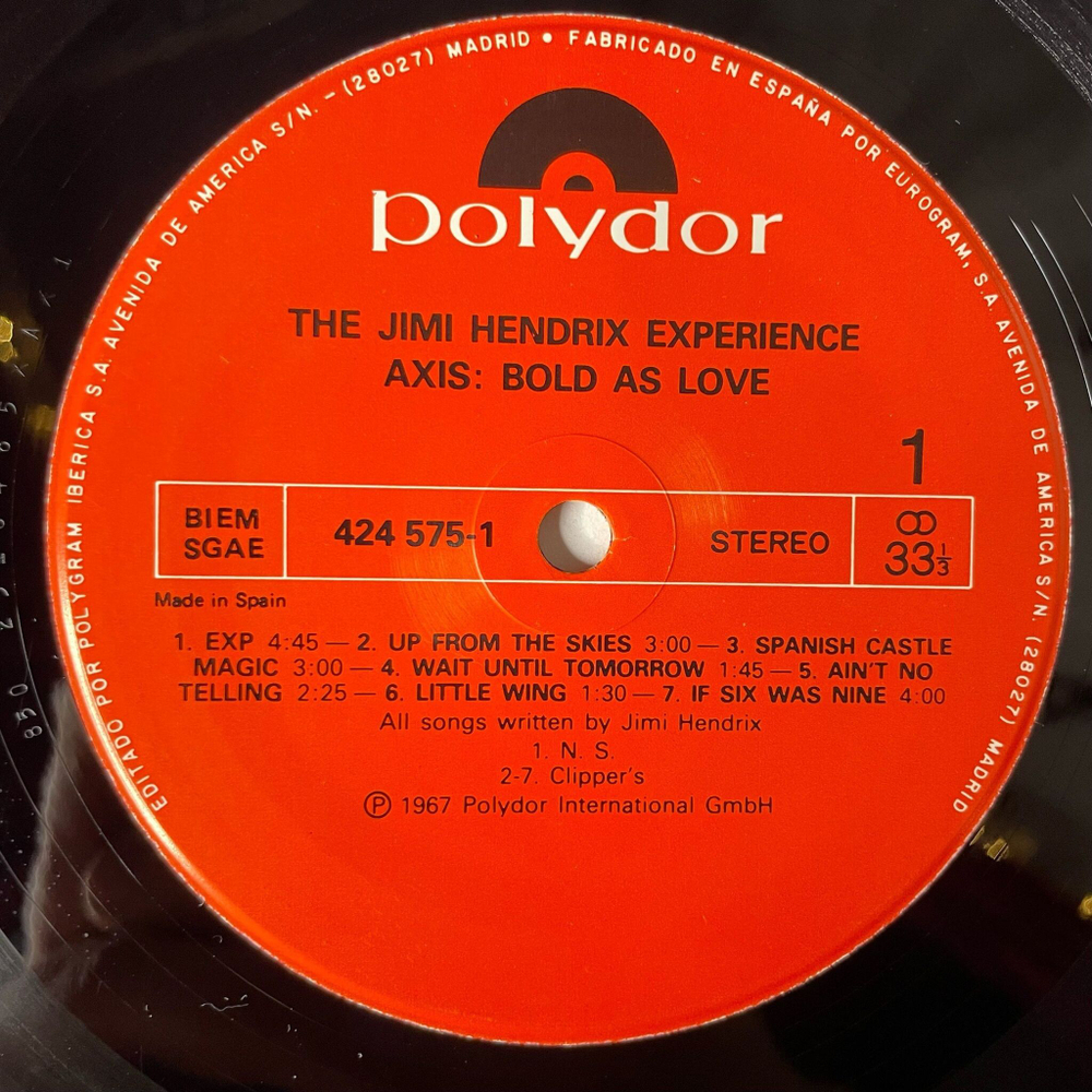 Винтажная виниловая пластинка LP The Jimi Hendrix Experience Axis: Bold As Love (Spain 1989)