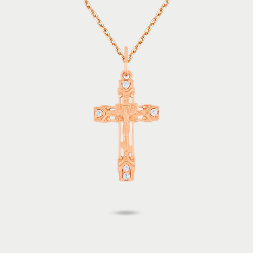 Женский крест из розового золота 585 пробы с фианитом (арт. П2383)