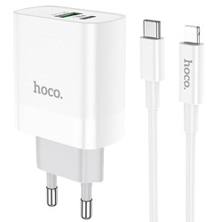 Адаптер питания Hoco C80A PD20W+QC3.0 charger с кабелем Type-C to Lightning (USB: 5V max 3.1A/ 20Вт) Белый