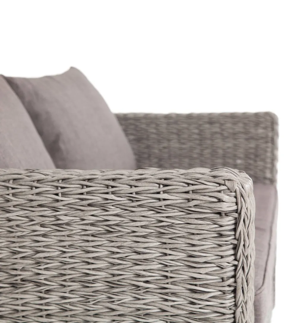 "Капучино" диван из искусственного ротанга (гиацинт) трехместный с подушками, цвет серый