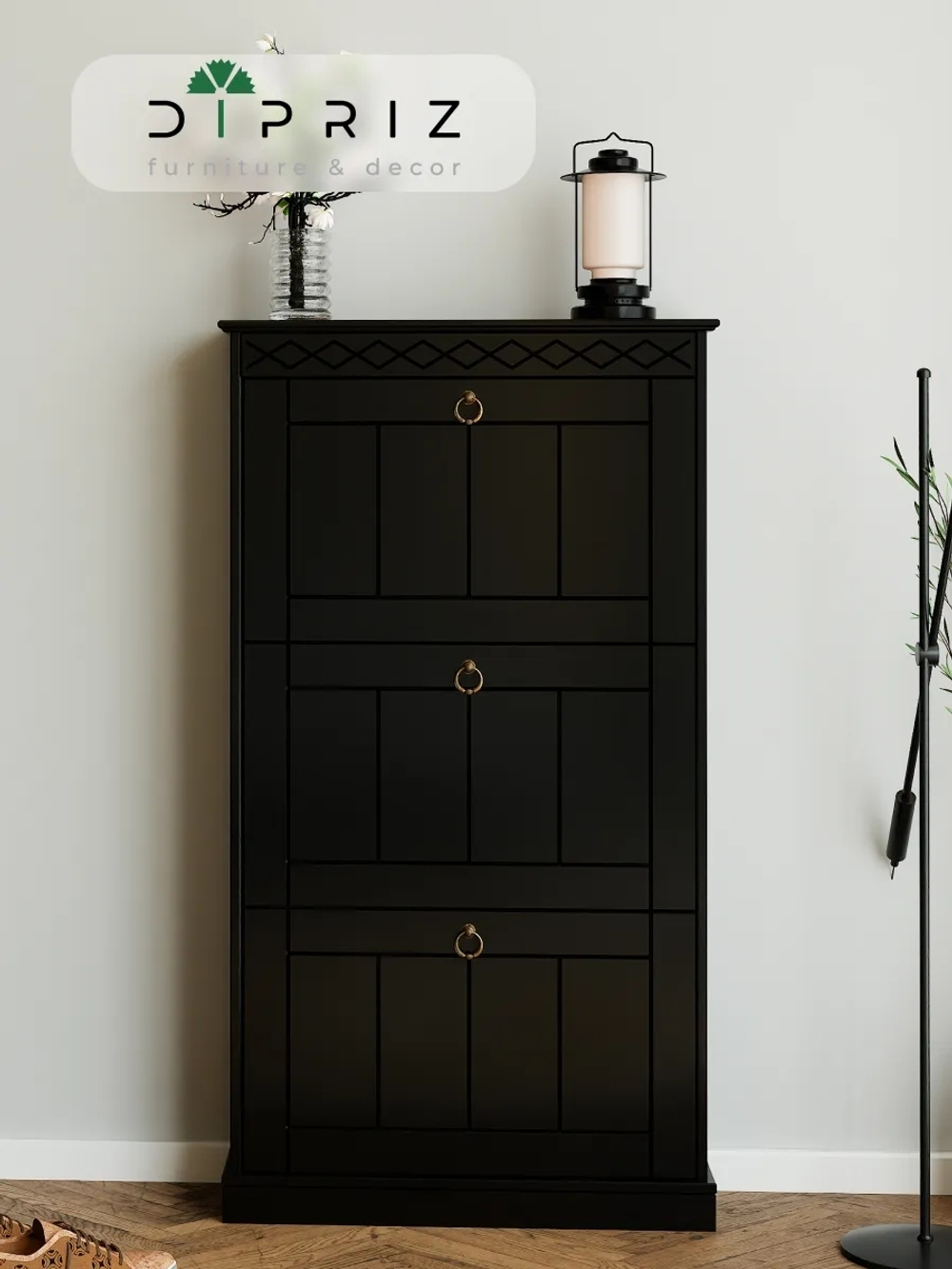 Обувница для прихожей Индра, высокая из МДФ, черный