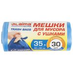Мешки для мусора с ушками LAIMA "ULTRA" 35 л синие, в рулоне 30 шт. прочные, 11 мкм, 50х65 см, 607684