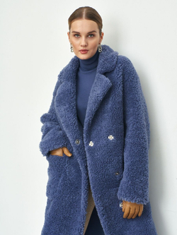 Шуба женская чебурашка тедди экомех, синяя, SilverFox