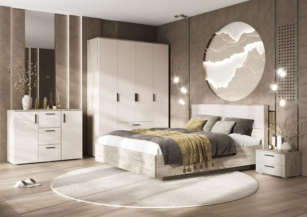 Комод для одежды с ящиками и полками Браш Мени Грин/Дуб Крафт 3 ящика, 120х45х91 см