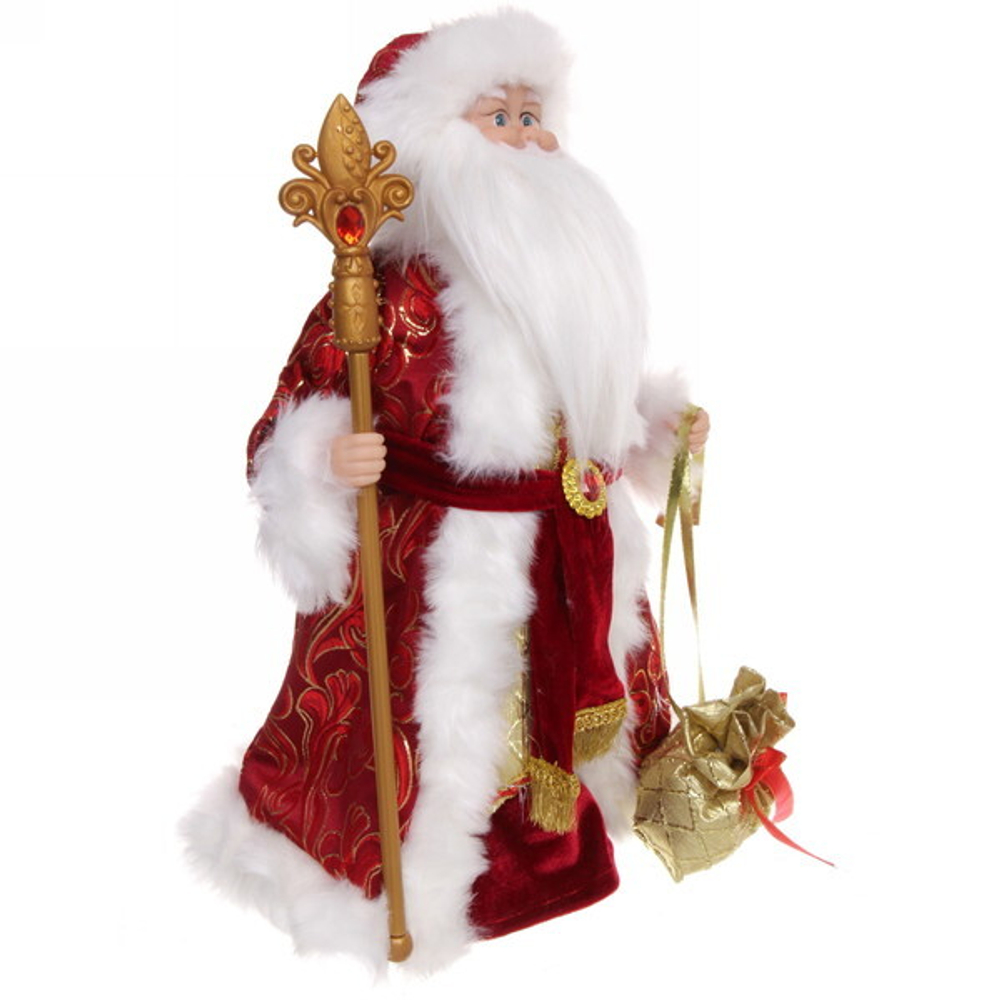Дед Мороз музыкальный 50 см в рубиновой шубе с посохом и мешком