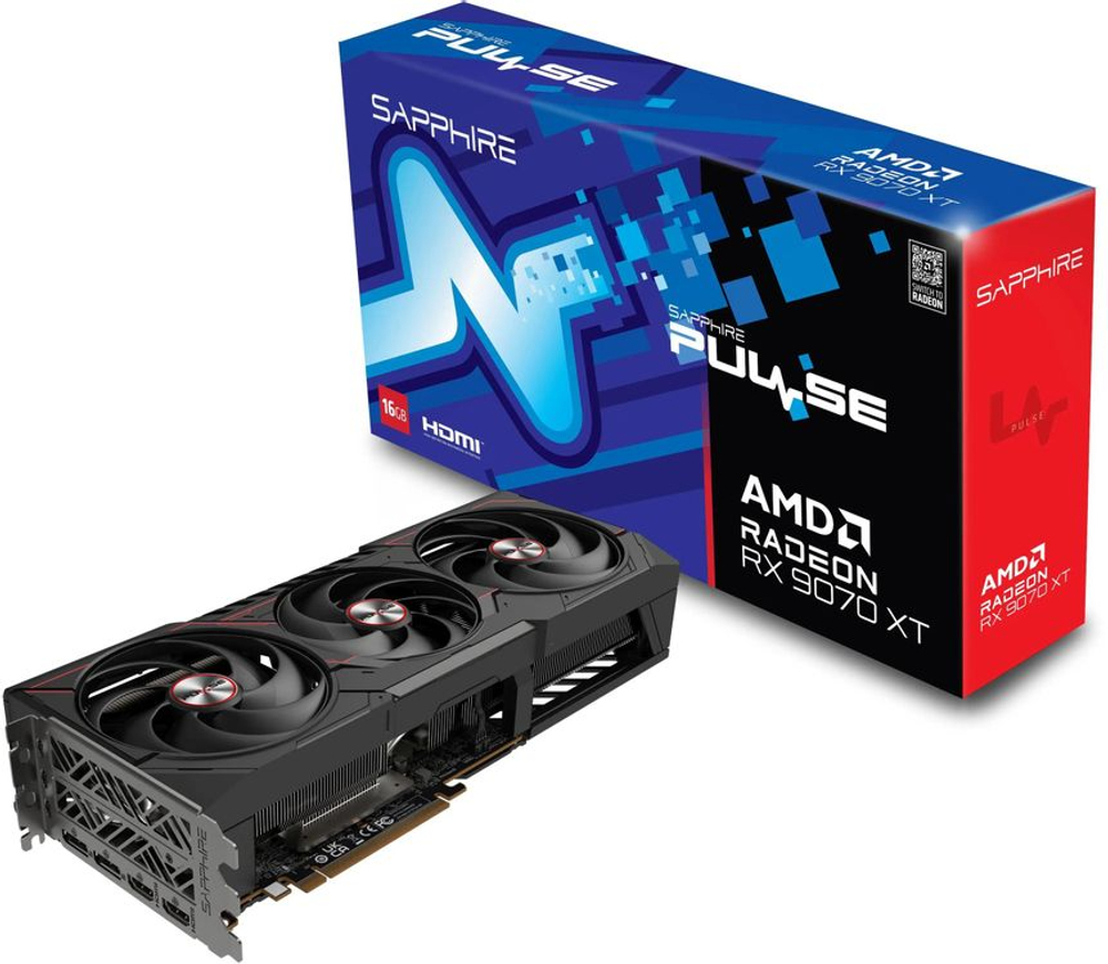 Видеокарта Sapphire AMD  Radeon RX 9070XT 11348-03-20G PULSE AMD RADEON RX 9070 XT GAMING 16GB 16ГБ Pulse, GDDR6, Ret