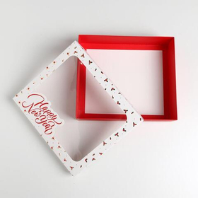 Коробка подарочная Happy New Year, 23.5 х 20.5 х 5.5 см красно-белая