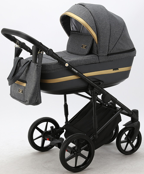 Детская коляска Adamex Rimini 2 в 1 RI97-TIP Т.СЕР+Т.СЕР.КОЖА+ЗОЛОТО.ОТДЕЛКА