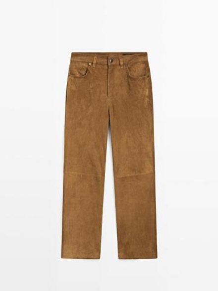 Massimo Dutti Замшевые брюки прямого кроя, коричневый
