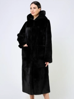 Дубленка зимняя шуба натуральная с капюшоном длинная