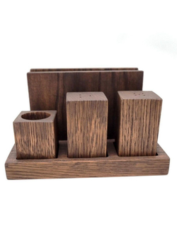 Набор для специй из дуба "Рустик", 3 предмета+салфетница, PPwood