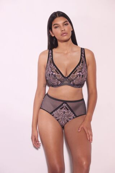 Бюстгальтер-бралетт Glossy Iris с мягкими чашками +size и эффектом мерцания (Размер: 90E) (Цвет: черный с розовым)