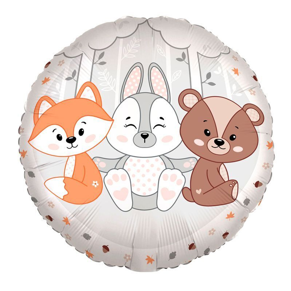 Р Круг Волшебный лес, животные, фольгированный шар 18"/46 см
