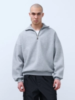 Свитшот с воротником на молнии с начесом (серый меланж)
