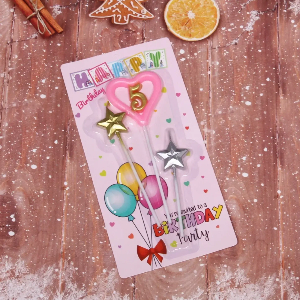 Свечи для торта Цифра Звёздный праздник «5», розовый