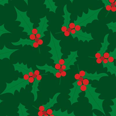 Новогодний паттерн с веточками и ягодами холли