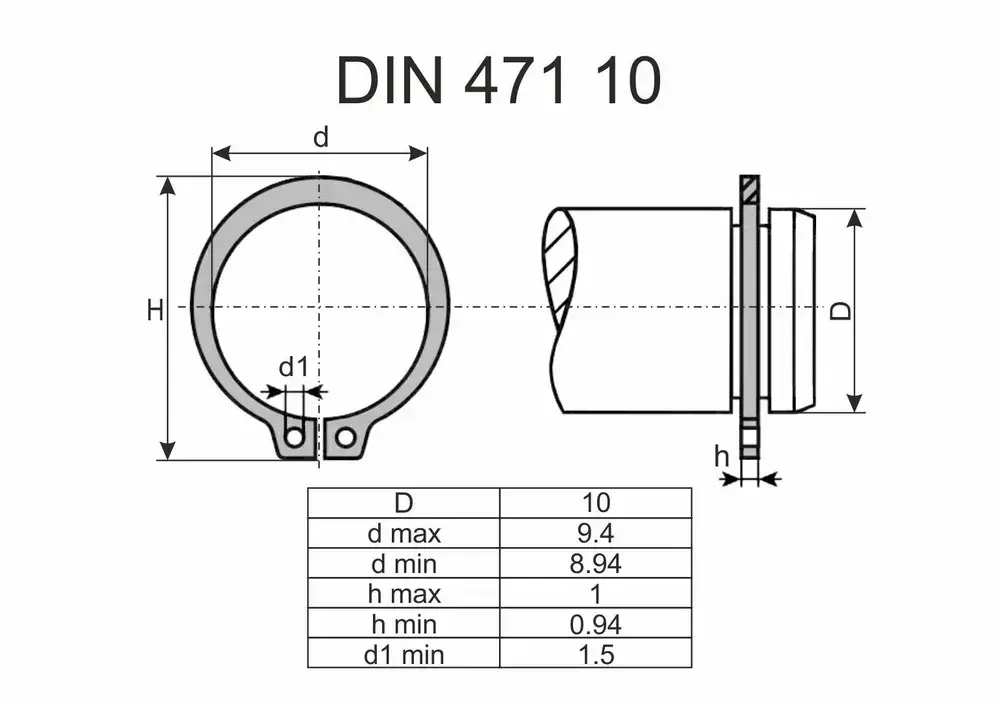 Кольцо стопорное на вал DIN 471 ГОСТ 13942-86 d 10 мм 5 шт.