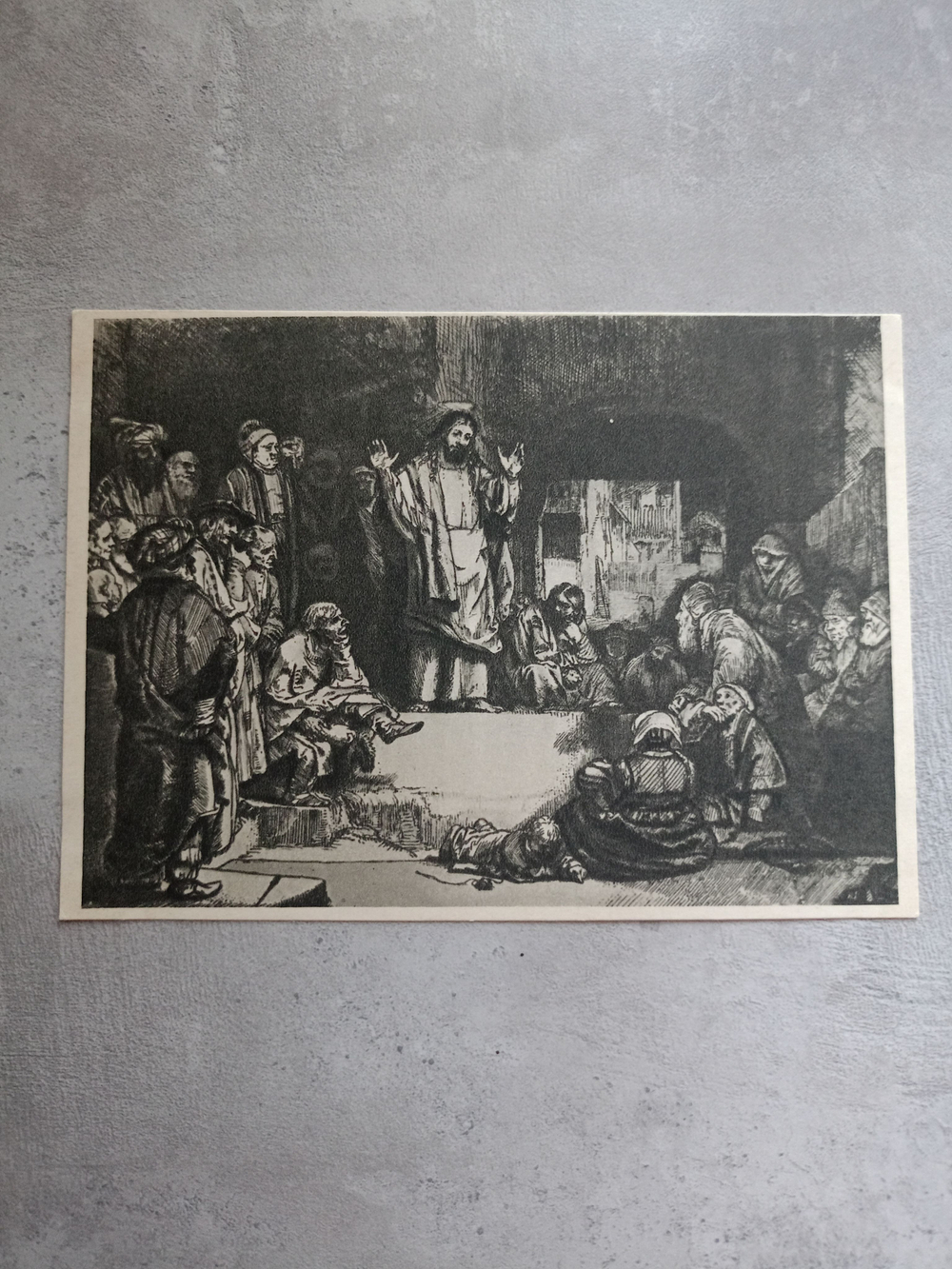 Винтажная открытка СССР 1958 года. Рембрандт "Проповедь Христа"