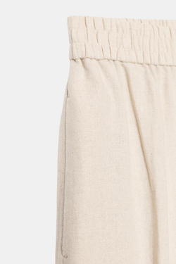 ZARA БРЮКИ ПРЯМОГО КРОЯ ИЗ СМЕСОВОГО ЛЬНА, СВЕТЛО-БЕЖЕВЫЙ