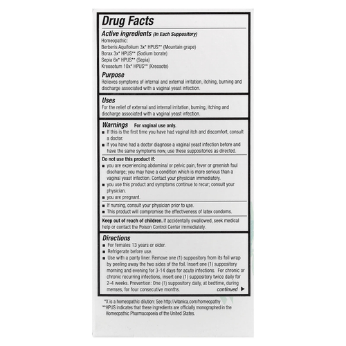 Vitanica, Yeast Arrest™, Yeast Arrest™, 14 вагинальных свечей