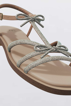ZARA БЛЕСТЯЩИЕ САНДАЛИИ С БАНТИКАМИ, СЕРЕБРИСТЫЙ