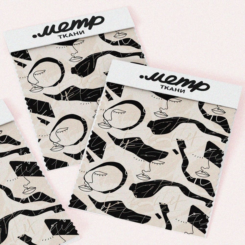 Ткань флис чёрно-белая минимализм лица