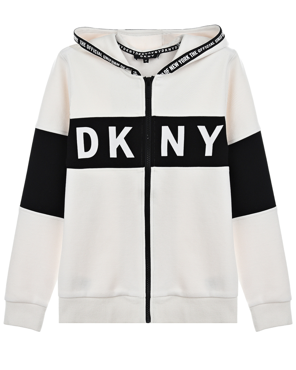 Кардиган трикотажный с капюшоном DKNY Экрю/Вставки: черные/Термопринт: белый логотип (Мальчик)