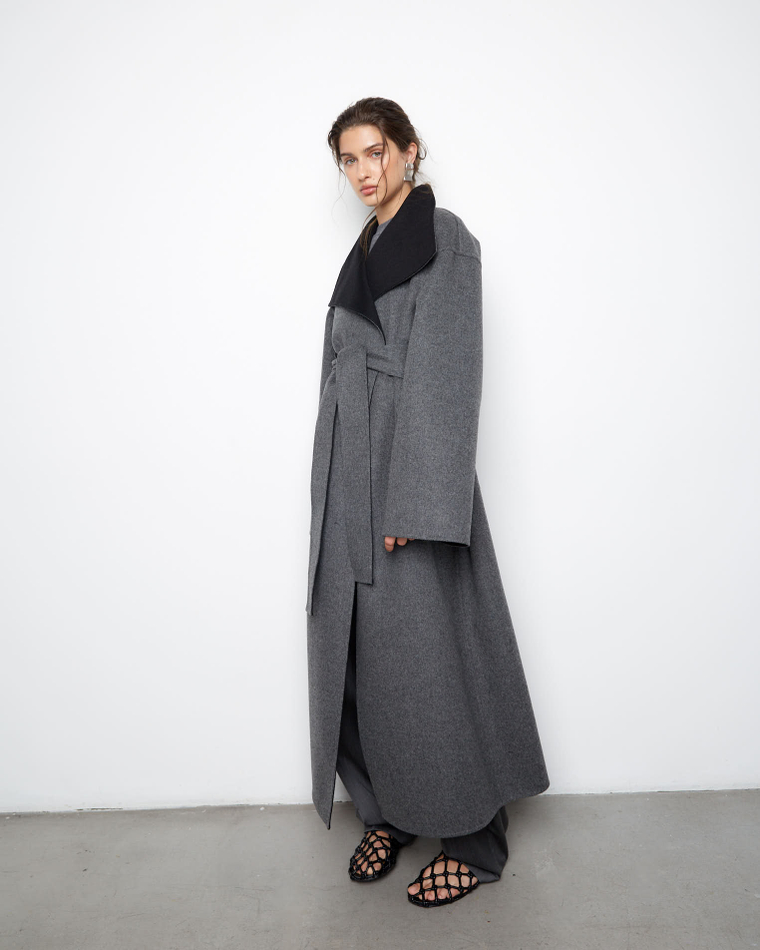 Пальто двухстороннее из шерсти Берберри серый/черный