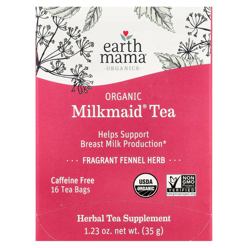 Earth Mama, Organics, органический чай Milkmate®, с ароматом фенхеля и травы, без кофеина, 16 чайных пакетиков, 35 г (1,23 унции)