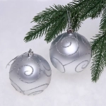Новогодние шары 8 см (набор 2 шт) «Снежные узоры», Серебро