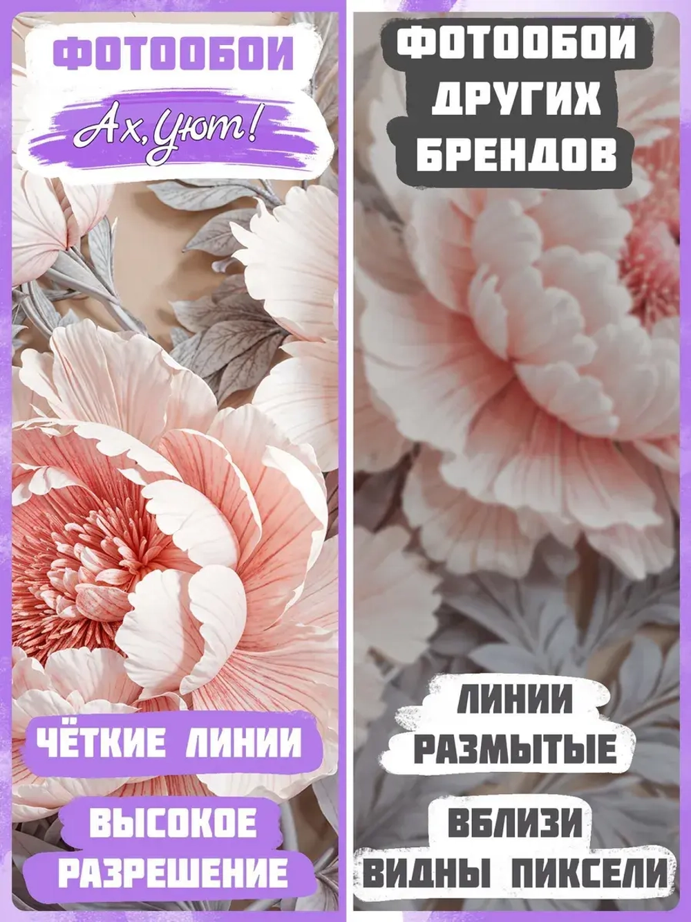 3D Объемные фотообои цветы пионы розовые