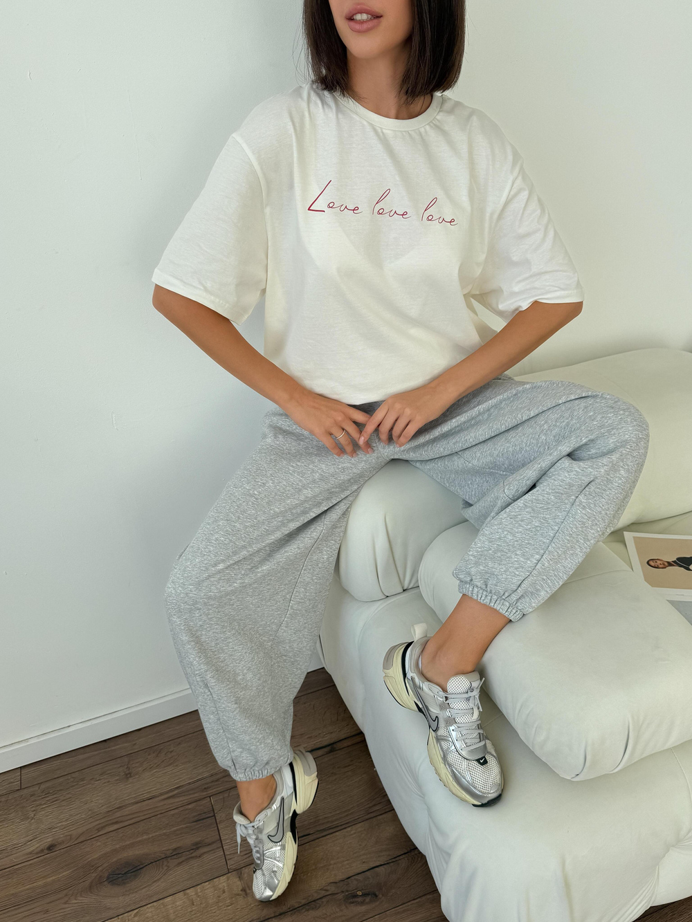 Футболка оверсайз с принтом длинная love
