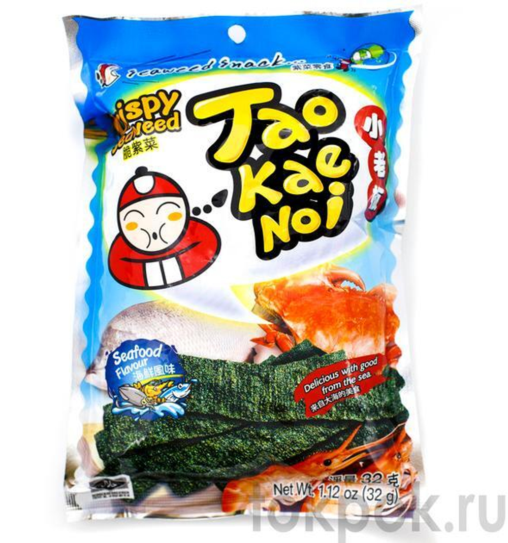 Снеки из морских водорослей со вкусом морепродуктов TAO KAE NOI, 32 гр