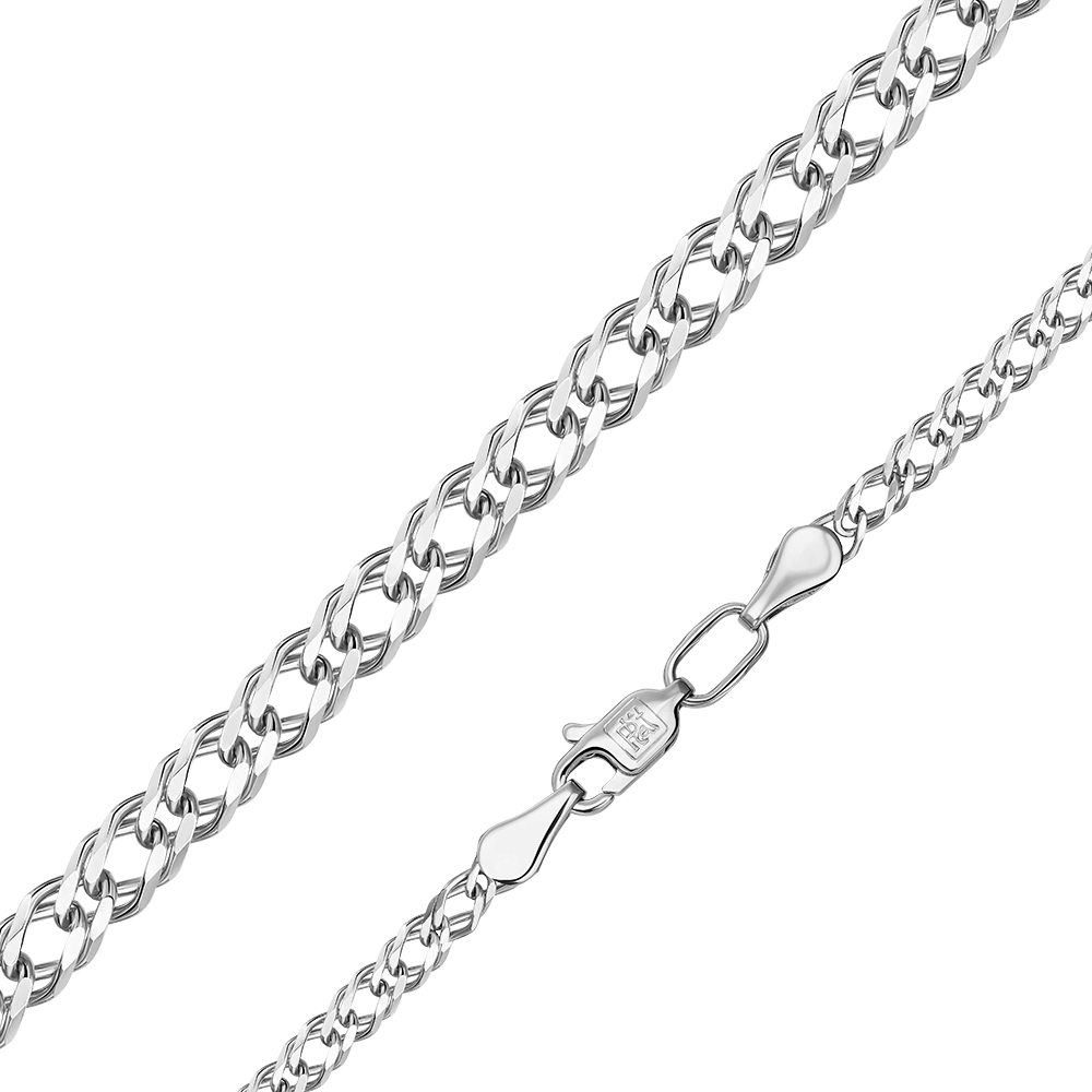 Цепь из белого золота с алмазной гранью (плетение «Двойной ромб»)