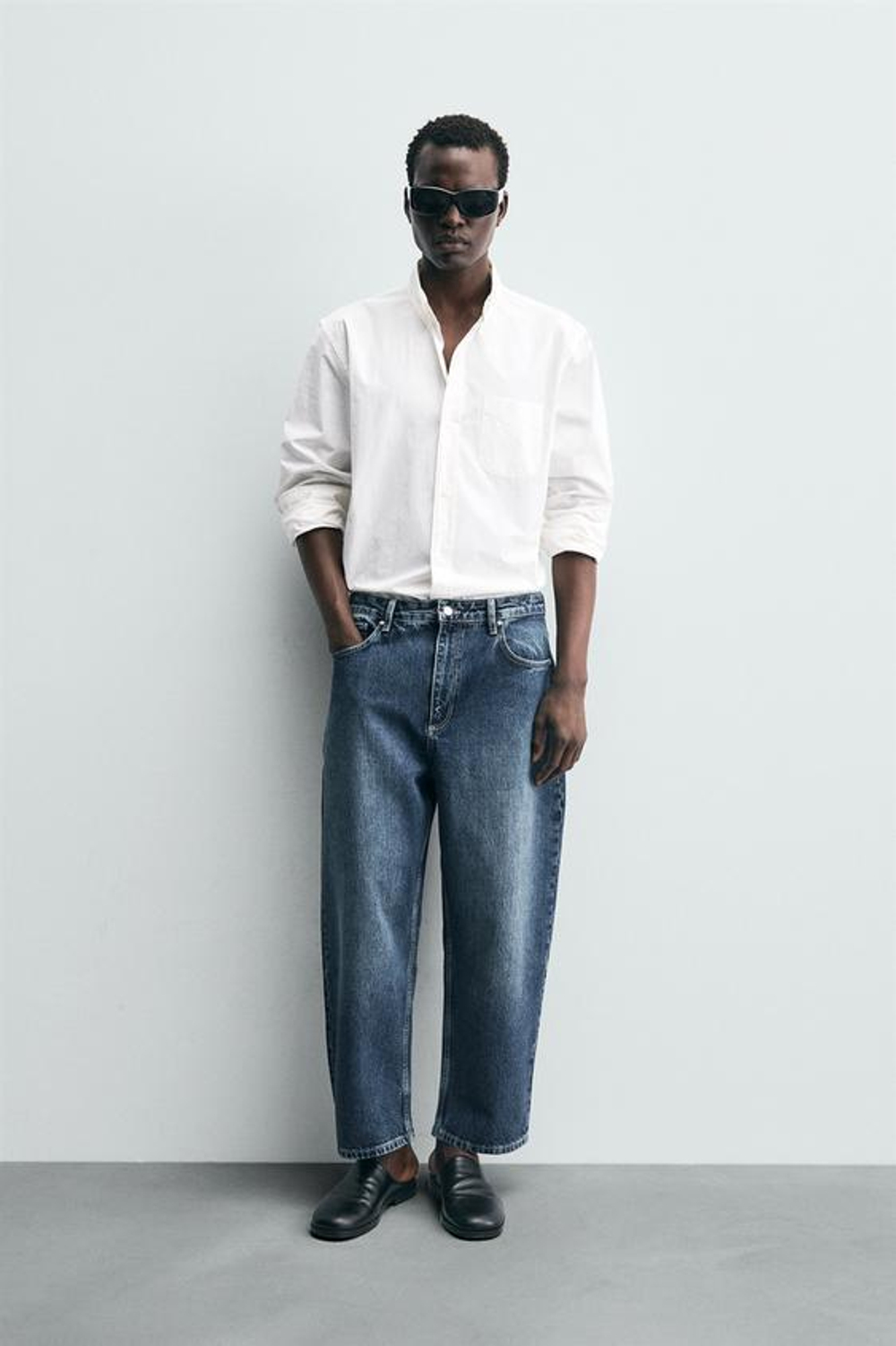 ZARA ДЖИНСЫ TAPERED WIDE FIT, СИНИЙ