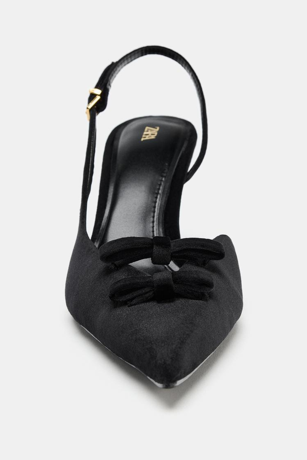 ZARA БАРХАТНЫЕ ТУФЛИ-МЮЛИ С БАНТАМИ, ЧЕРНЫЙ