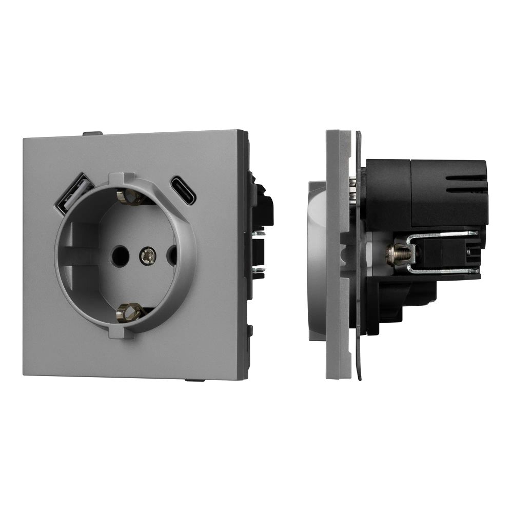Механизм розетки с USB зарядкой SCT-TENDO-MUAC-PL-GR (230V, 16A) (Arlight, Графитовый) 054088