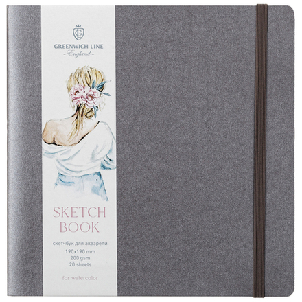 Скетчбук для акварели 20л., 190*190 Greenwich Line, серебряный, 200г/м2, на резинке