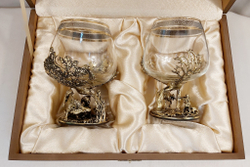 Набор из 2-х бокалов для коньяка "Охота на вепря и Охота на лося" (подарочный футляр)