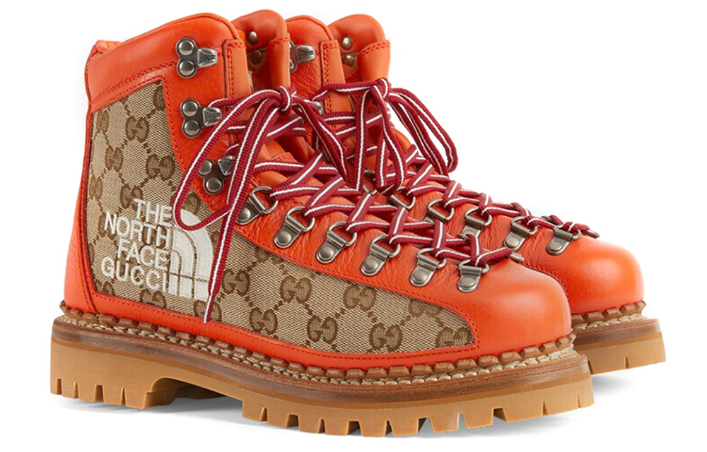 North/THE NORTH FACE x GUCCI Gucci leather Embossed printed Short Boots Women's Orange