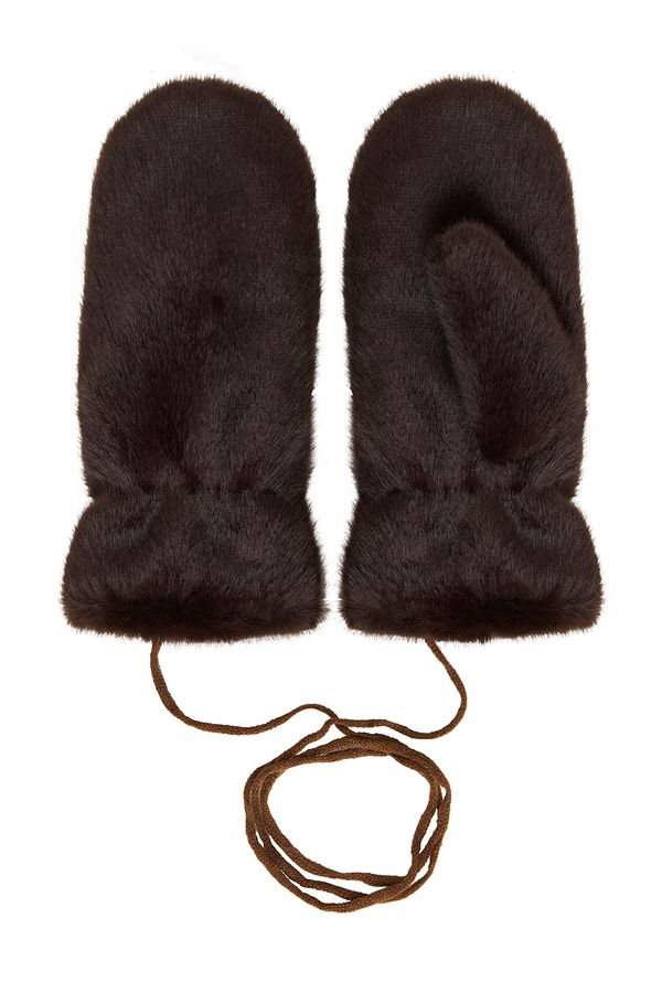 Варежки зимние из эко-меха шоколадного цвета