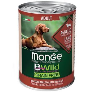 Влажный корм Monge Dog BWild GRAIN FREE для взрослых собак, беззерновой, из ягненка с тыквой и кабачками, консервы 400 г