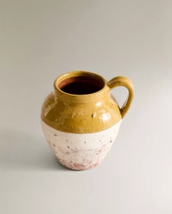 ZARA HOME МАЛЕНЬКАЯ ВАЗА В ДЕРЕВЕНСКОМ СТИЛЕ, ЖЕЛТО-КОРИЧНЕВЫЙ