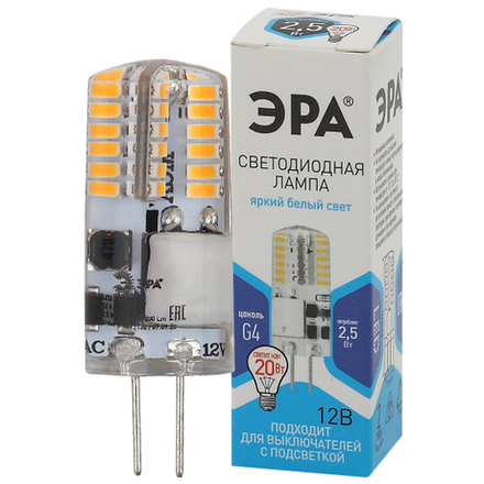 Лампа светодиодная ЭРА STD LED-JC-2,5W-12V-SLC-840-G4 2,5Вт силикон капсула нейтральный белый свет G4