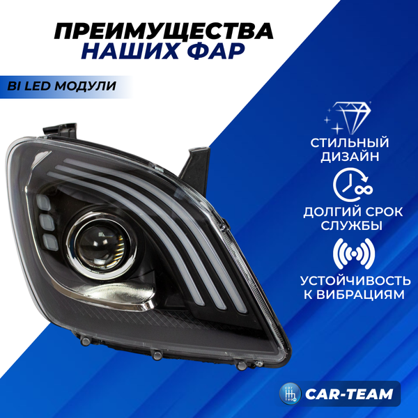 Фары Газель Next передние с Bi LED модулями с ДХО и плавающими поворотниками (ver 2.0), черная маска (YT-NE-001-5AL/YT-NE-5AR)