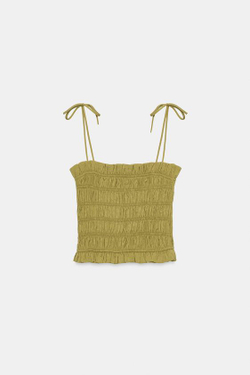 ZARA ТОП НА БРЕТЕЛЯХ СО СБОРКАМИ, ОЛИВКОВЫЙ