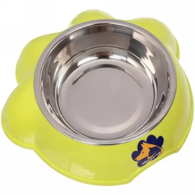 Миска пластиковая с металлической чашкой «Лапка» 16*4,6см цвет зеленый