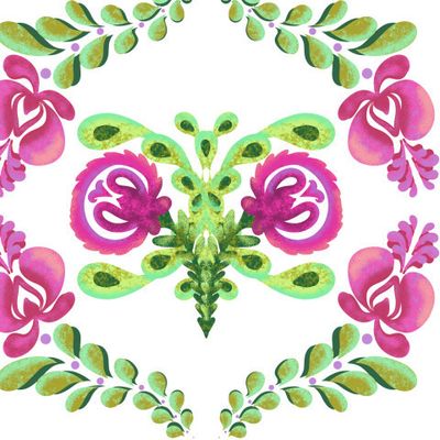 Дамаск-модерн розовое на белом