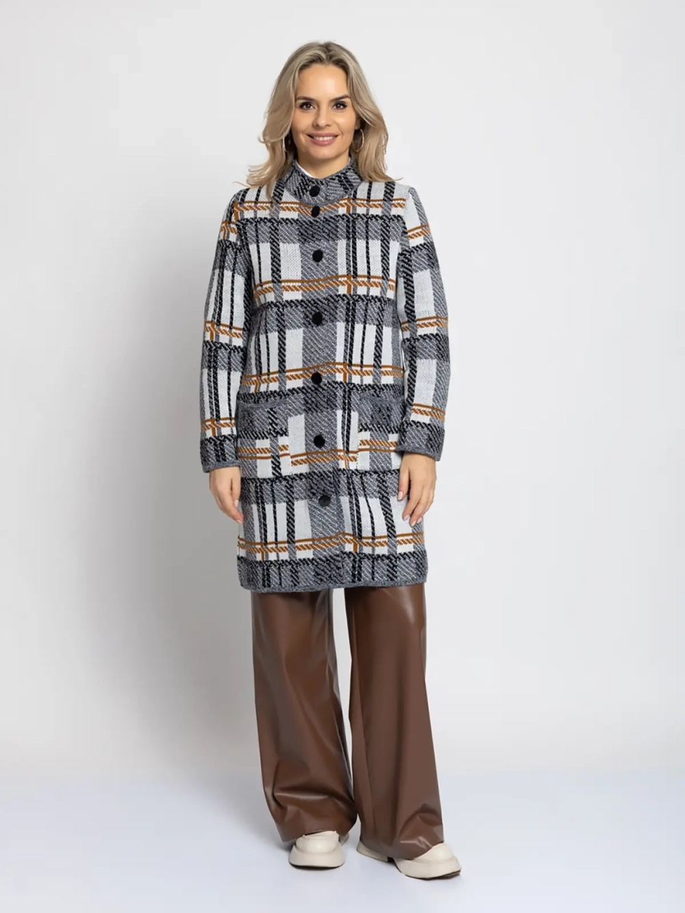 Кардиган В 1579/черн-горчич