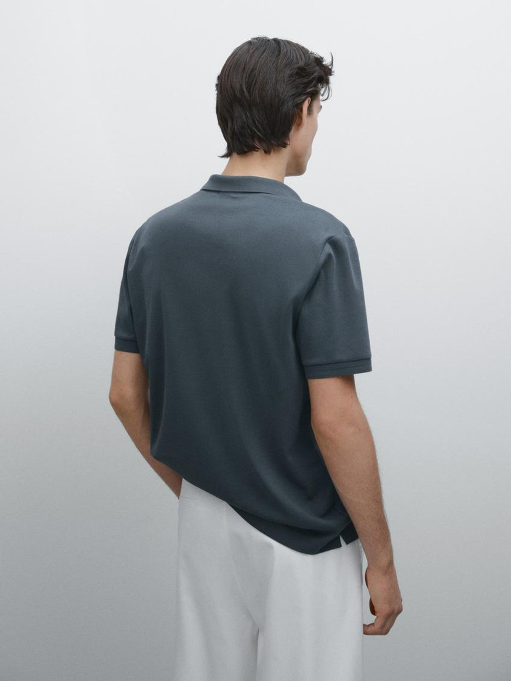 Massimo Dutti Поло из хлопкового трикотажа с короткими рукавами, синий